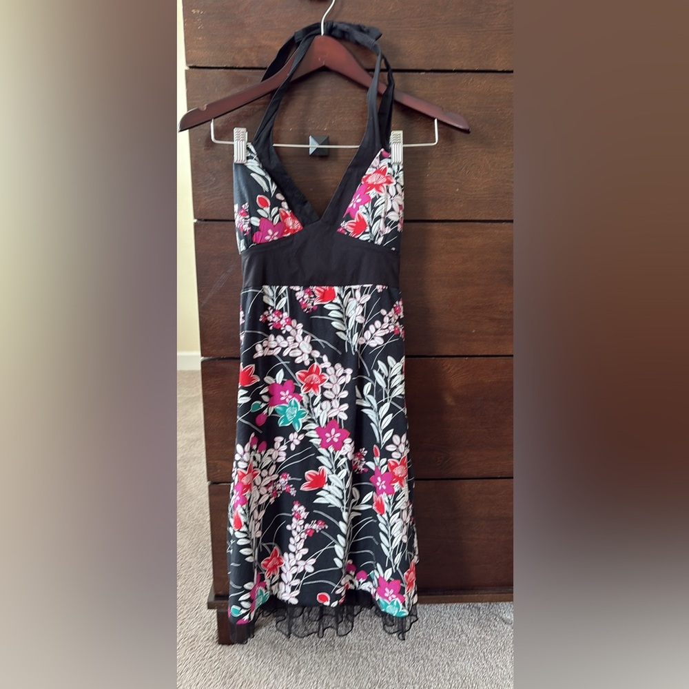 Floral V-Neck Black Sundress with Bright Blooms